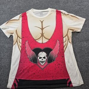 WWE Shirt Mens XL Cream Pink Winged Skull Singlet Graphic Tee Wrestling Costume